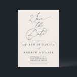 Navy Blue and Cream Minimalist Save the Date Invitation<br><div class="desc">This navy blue Save the Date card features a minimalist cream background with navy blue text. Fully customisable with names,  dates,  location,  background colour,  etc...  For more detailed customisation,  click the "Customise Further" link. Matching wedding suite items are also available in this collection.</div>