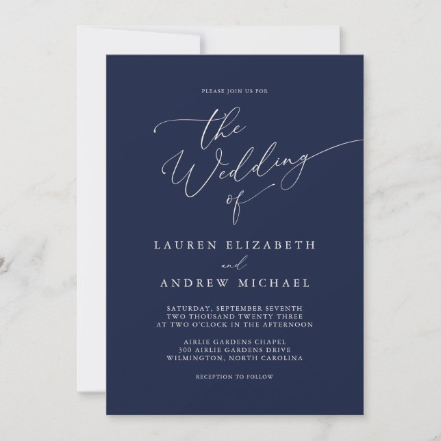Navy Blue and Cream Minimalist Wedding Invitation (Front)