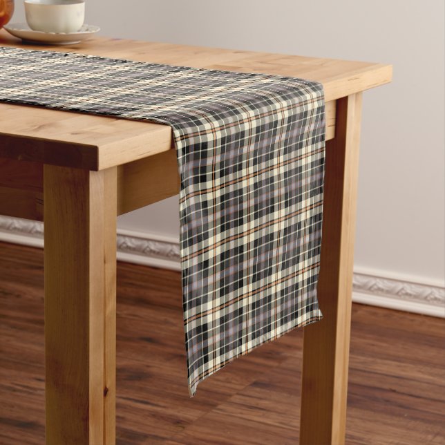 Navy Blue and Cream Rustic Plaid Short Table Runner (In Situ)