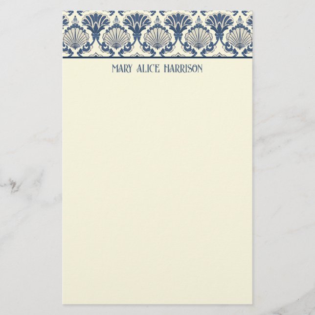 Navy Blue and Cream Seashell Pattern  Stationery (Front)