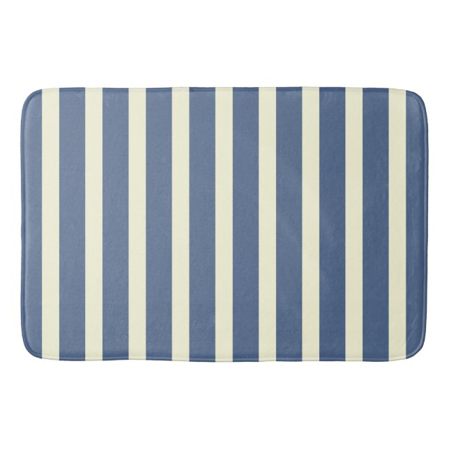 Navy blue and cream stripes bath mat (Front)