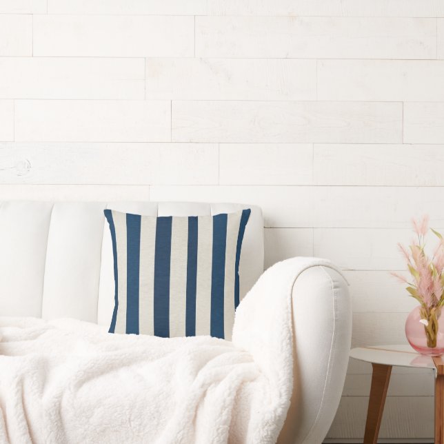  Navy Blue and Cream Vertical Stripe Seamless  Cushion (Couch)