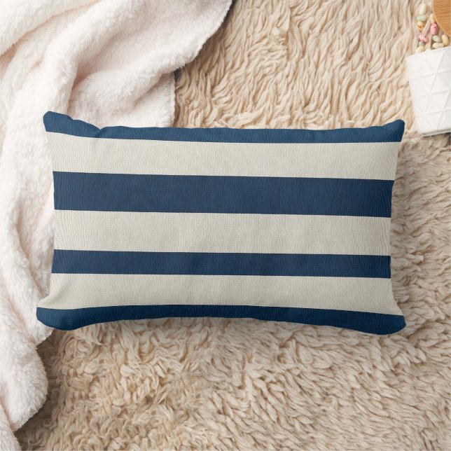  Navy Blue and Cream Vertical Stripe Seamless  Lumbar Cushion (Blanket)