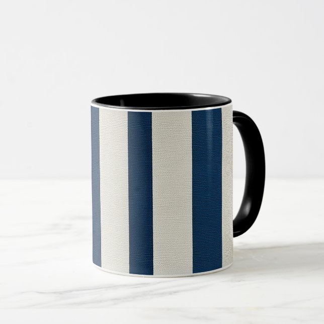  Navy Blue and Cream Vertical Stripe Seamless  Mug (Front Right)