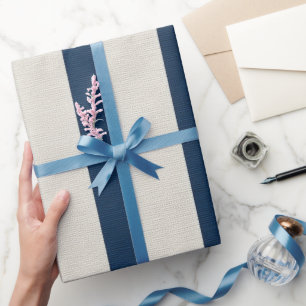  Navy Blue and Cream Vertical Stripe Seamless  Wrapping Paper