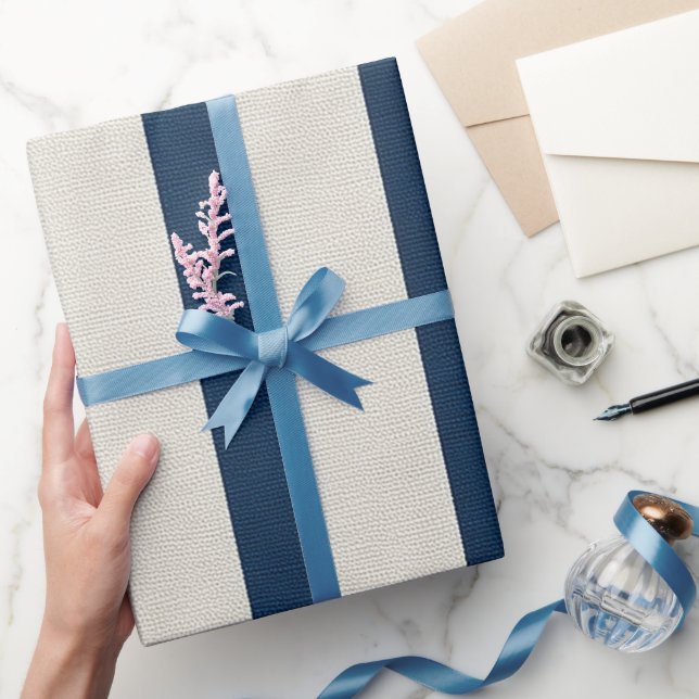  Navy Blue and Cream Vertical Stripe Seamless  Wrapping Paper (Gifting)
