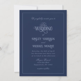 Navy Blue and Dusty Blue Elegant Luxury Wedding Invitation