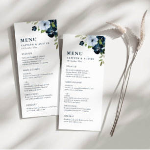 Navy blue and dusty blue wedding menu