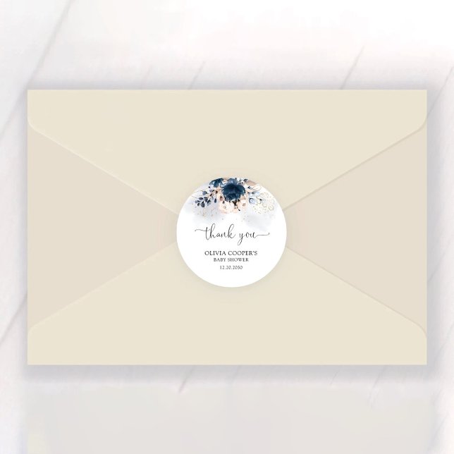 Navy Blue and Dusty Rose Baby Shower Classic Round Sticker (Creator Uploaded)