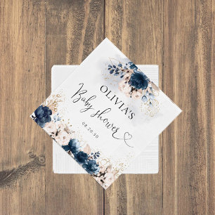 Navy Blue and Dusty Rose Baby Shower Paper Napkin