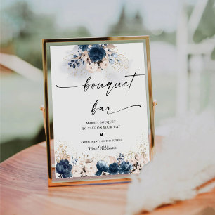 Navy Blue and Dusty Rose Bouquet Bar Sign