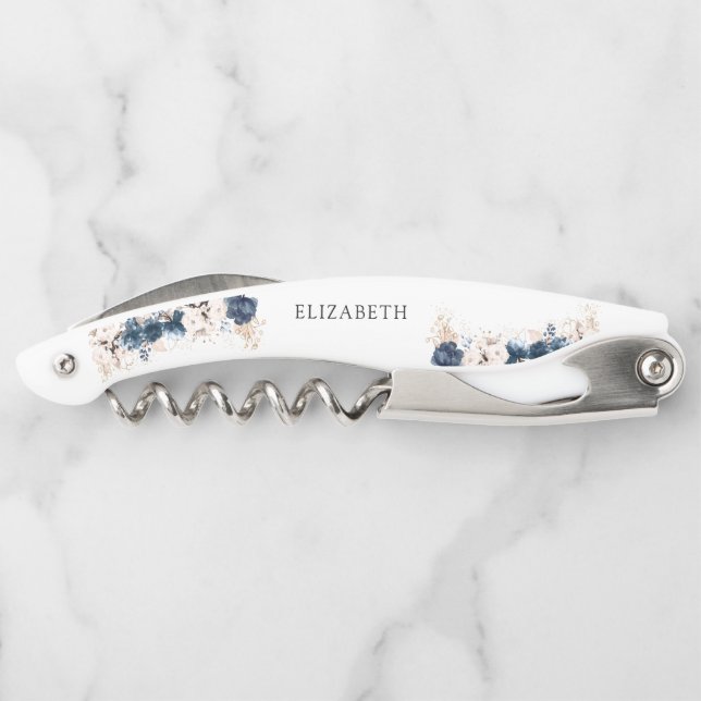 Navy Blue and Dusty Rose Bridal Shower Corkscrew (Back)