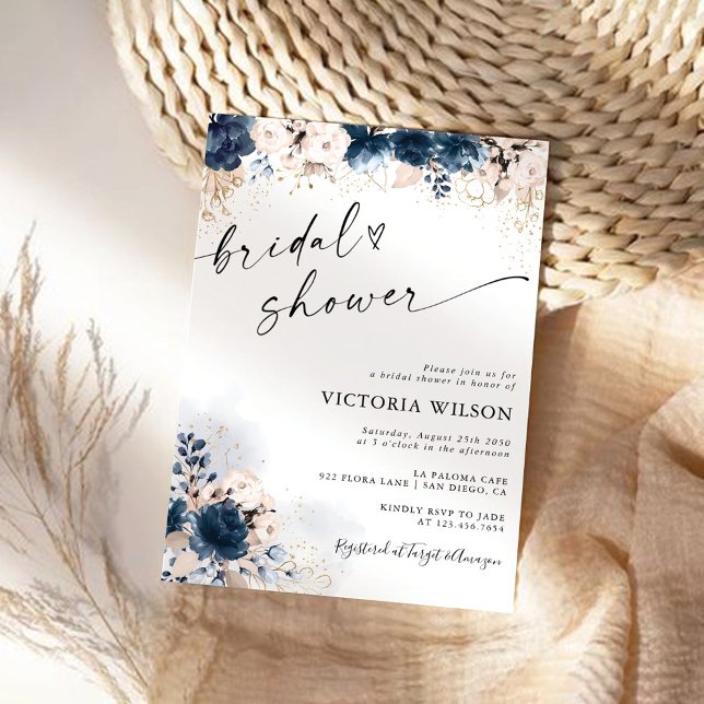 Navy Blue and Dusty Rose Bridal Shower Invitation (Creator Uploaded)