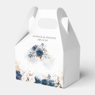 Navy Blue and Dusty Rose Floral Wedding Ceremony Favour Box