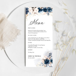 Navy Blue and Dusty Rose Floral Wedding Menu