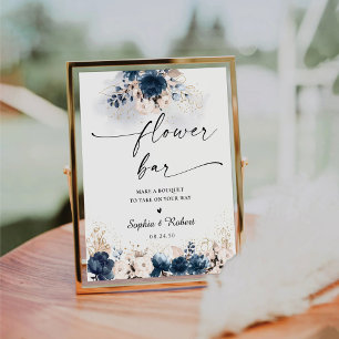 Navy Blue and Dusty Rose Flower Bar Sign