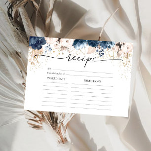 Navy Blue and Dusty Rose Large Recipe Card
