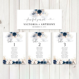 Navy Blue and Dusty Rose Table Seating Chart