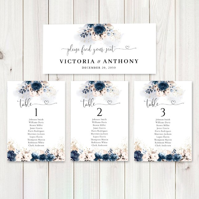 Navy Blue and Dusty Rose Table Seating Chart (Creator Uploaded)