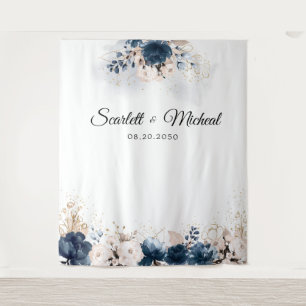 Navy Blue and Dusty Rose Wedding Ceremony Backdrop Tapestry