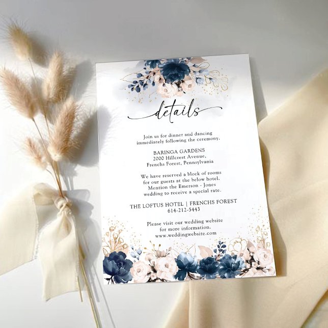 Navy Blue and Dusty Rose  Wedding Ceremony Enclosure Card (Creator Uploaded)