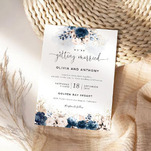Navy Blue and Dusty Rose Wedding Ceremony Invitation