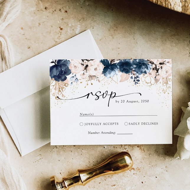 Navy Blue and Dusty Rose Wedding Ceremony RSVP (Creator Uploaded)