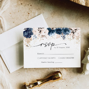 Navy Blue and Dusty Rose Wedding Ceremony RSVP Card