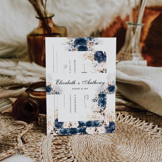 Navy Blue and Dusty Rose Wedding Invitation Belly Band (Creator Uploaded)