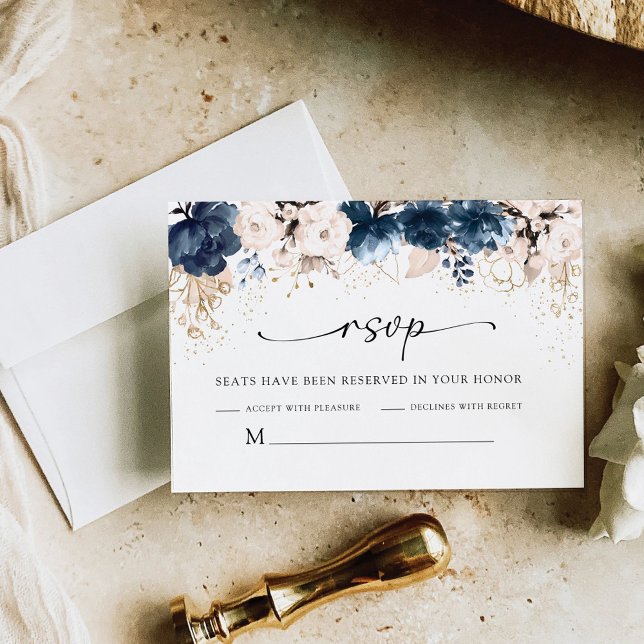 Navy Blue and Dusty Rose Wedding RSVP Card (Creator Uploaded)