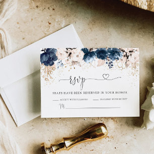 Navy Blue and Dusty Rose Wedding RSVP Card