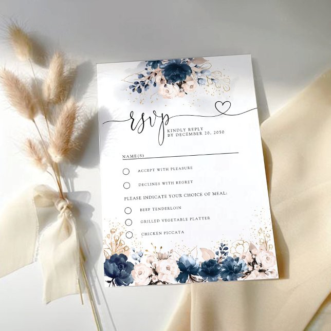 Navy Blue and Dusty Rose Wedding RSVP Card (Creator Uploaded)