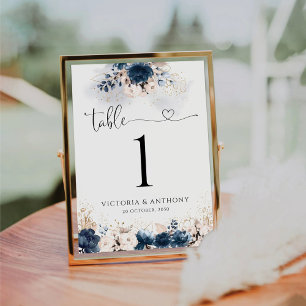 Navy Blue and Dusty Rose Wedding Table Numbers