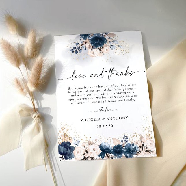 Navy Blue and Dusty Rose Wedding Thank You Cards (Creator Uploaded)