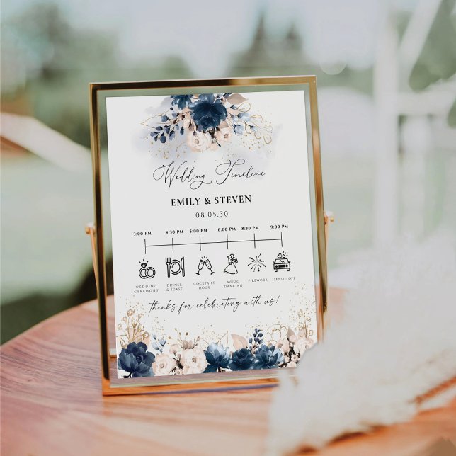 Navy Blue and Dusty Rose Wedding Timeline Sign (Creator Uploaded)