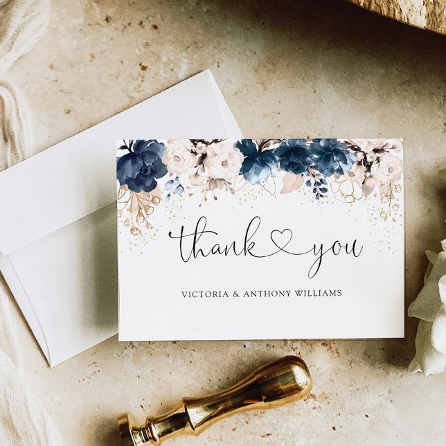Navy Blue and Dusty Wedding Ceremony Flat  Thank You Card (Creator Uploaded)