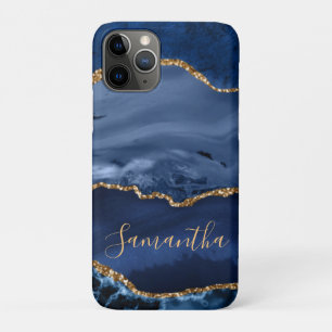 Navy Blue and Faux Gold Glitter Marble Agate Case-Mate iPhone Case