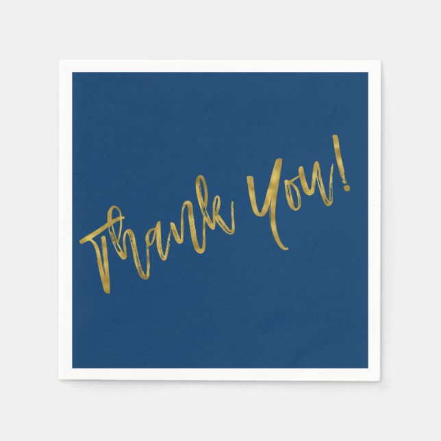 Navy Blue and Faux Gold Thank You Napkin (Front)