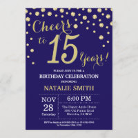 Navy Blue and Gold 15th Birthday Diamond