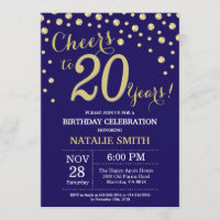 Navy Blue and Gold 20th Birthday Diamond