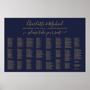 Navy Blue And Gold 300 Names Wedding Seating Chart