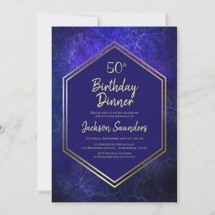 Navy Blue and Gold 50th Birthday Dinner Party Invitation
