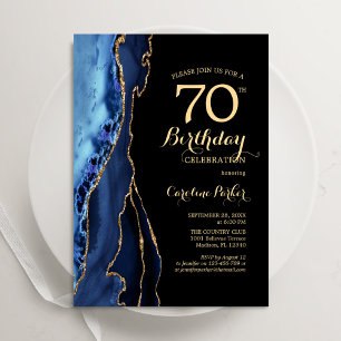 Navy Blue And Gold Agate 70th Birthday Invitation
