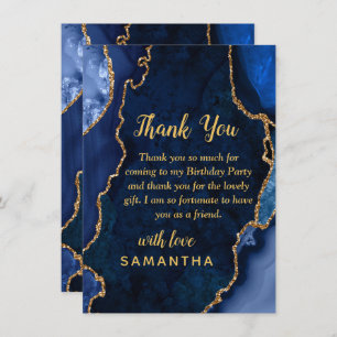 Navy Blue and Gold Agate Birthday Party Thank You Card