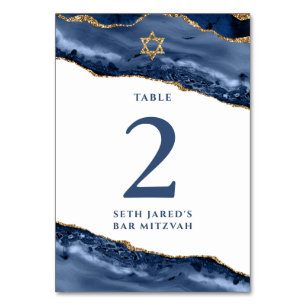 Navy Blue and Gold Agate Geode Rock Table Number