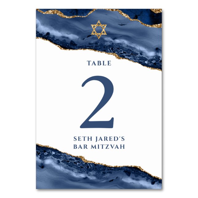 Navy Blue and Gold Agate Geode Rock Table Number (Front)