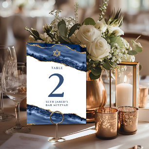 Navy Blue and Gold Agate Geode Rock Table Number