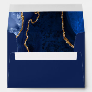 Navy Blue and Gold Agate Marble Birthday Party Envelope