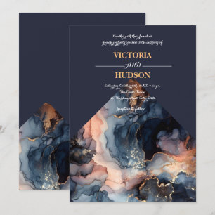 Navy Blue and Gold Agate Marble Invitation