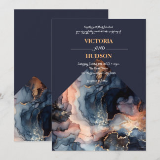 Navy Blue and Gold Agate Marble Invitation